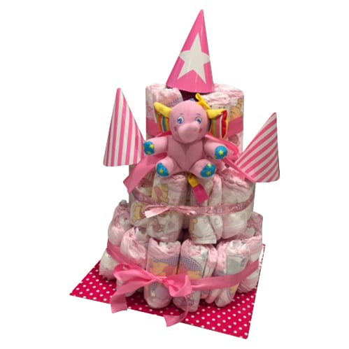 3 tier girl nappy cake